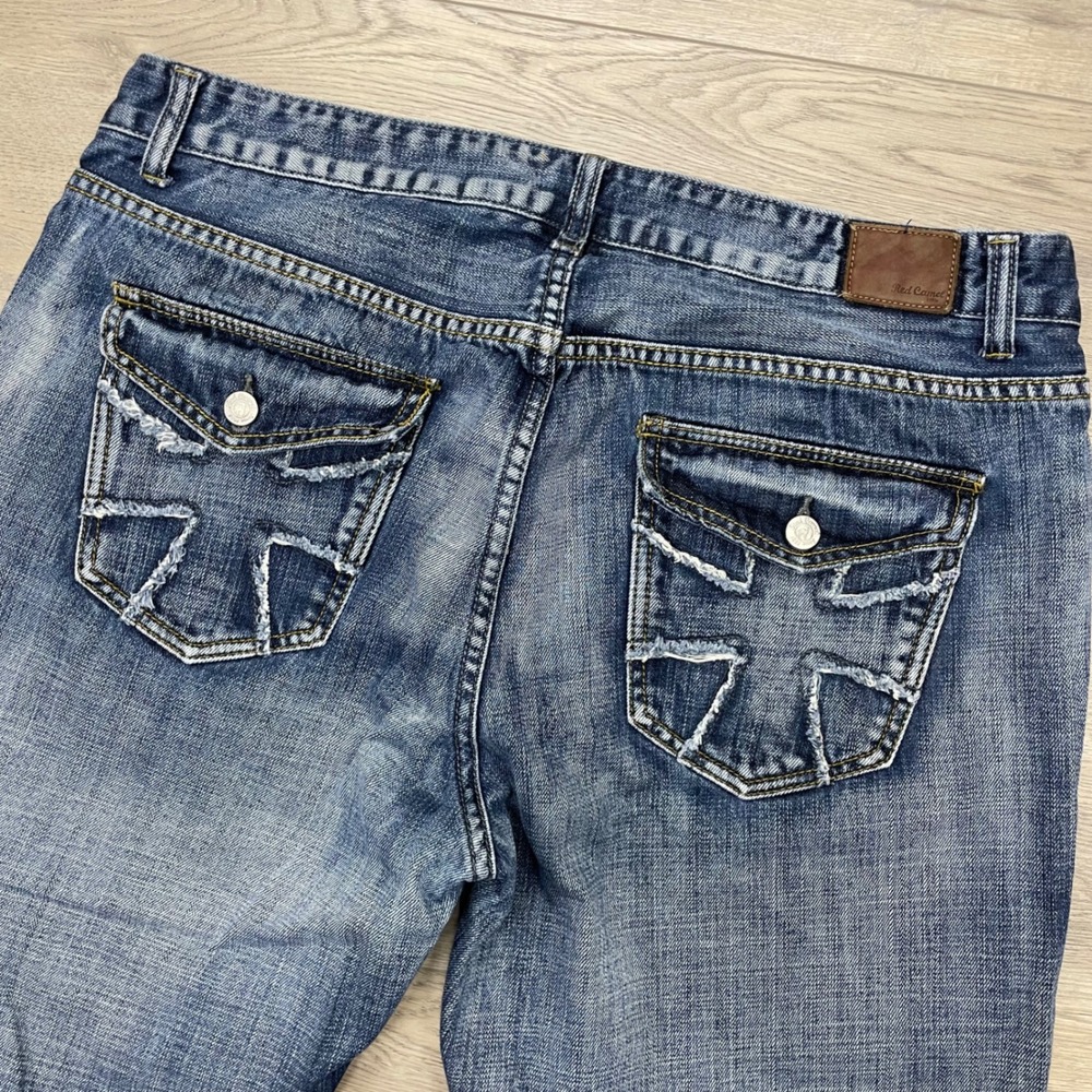 Red Camel Jeans Mens 38x30 Blue Relaxed Straight Leg Distressed Denim